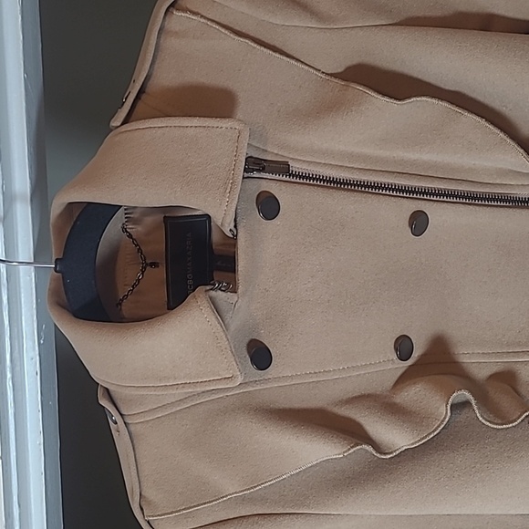 BCBGMAXAZRIA Fay Ruffled Cropped Moto Military Jacket in Sand Womens Size Small - Picture 10 of 16